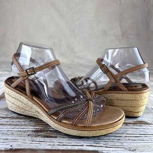 Clarks Artisan Brown Leather Strappy Espadrille Sandals Women's Size 8.5 Neutral